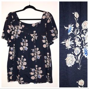 Lucky Brand - navy floral blouse w/ square neck